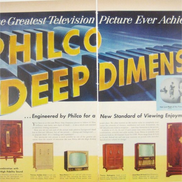 Philco 1950s Deep Dimension Television 2 Page Print Ad Mod 3D Movie Font - Picture 2 of 2